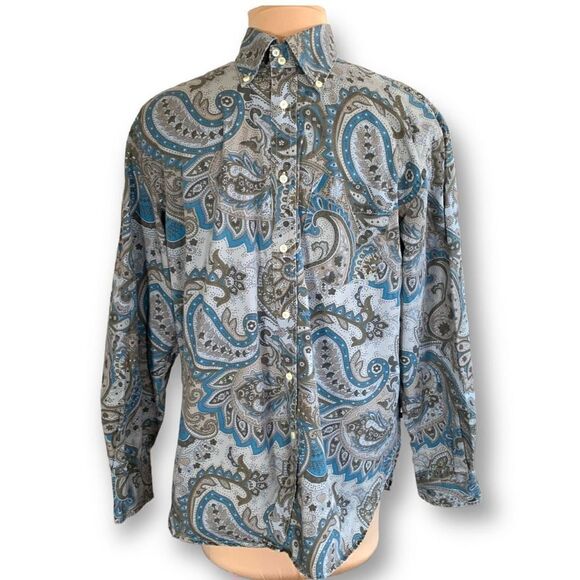 Vintage Y2K Hilfiger Shirt Blue Paisley Print Button Down Long Sleeve Cotton - Picture 13 of 13